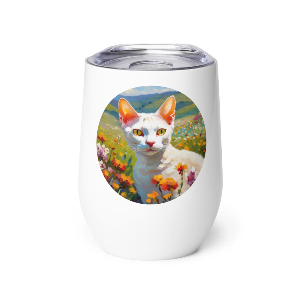 PugMug Custom White Devon Rex Cat Wine Tumbler