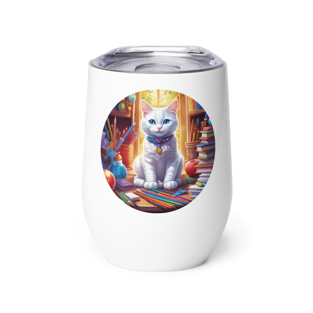 PugMug Custom White Companion Cat Wine Tumbler