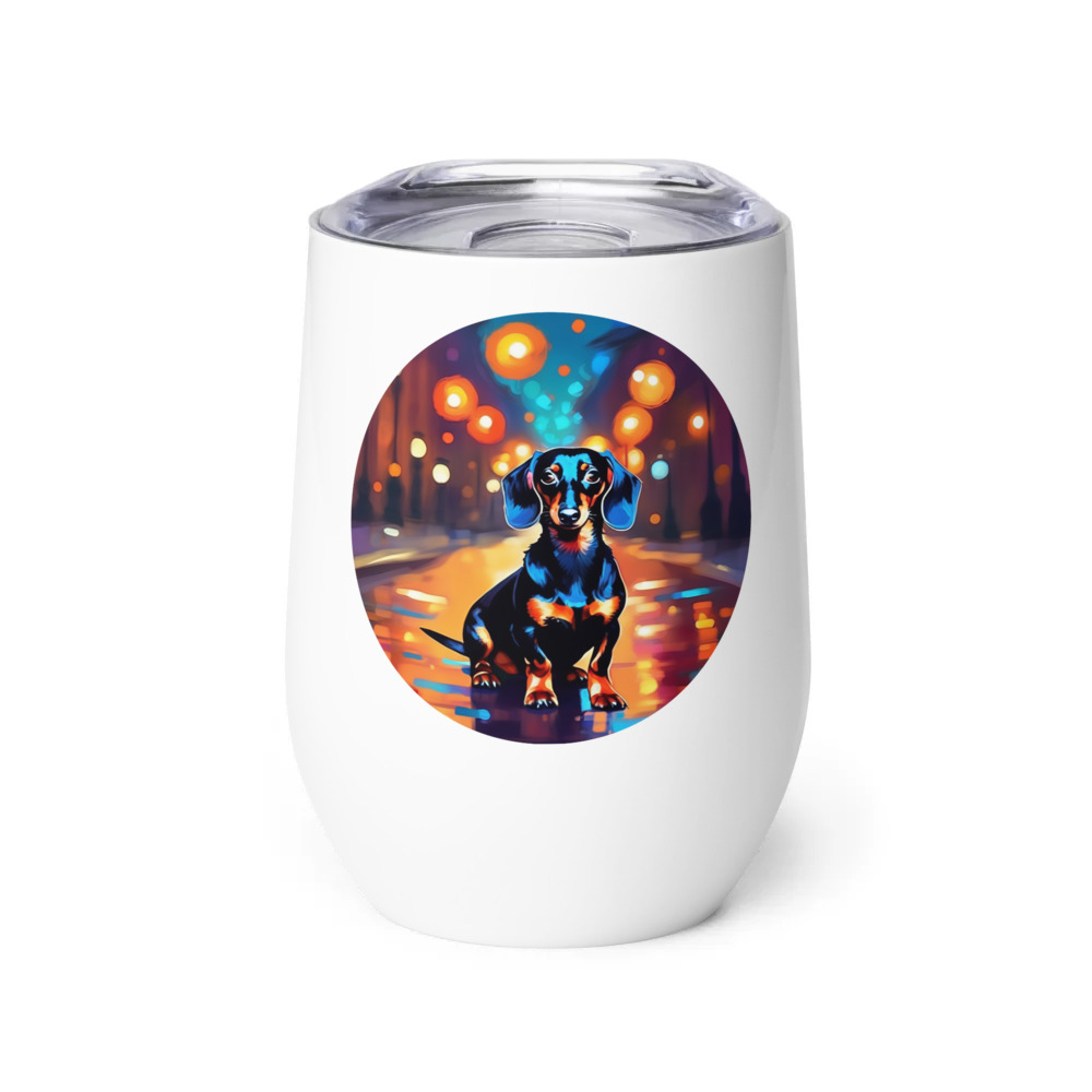 PugMug Custom Black Dachshund Wine Tumbler