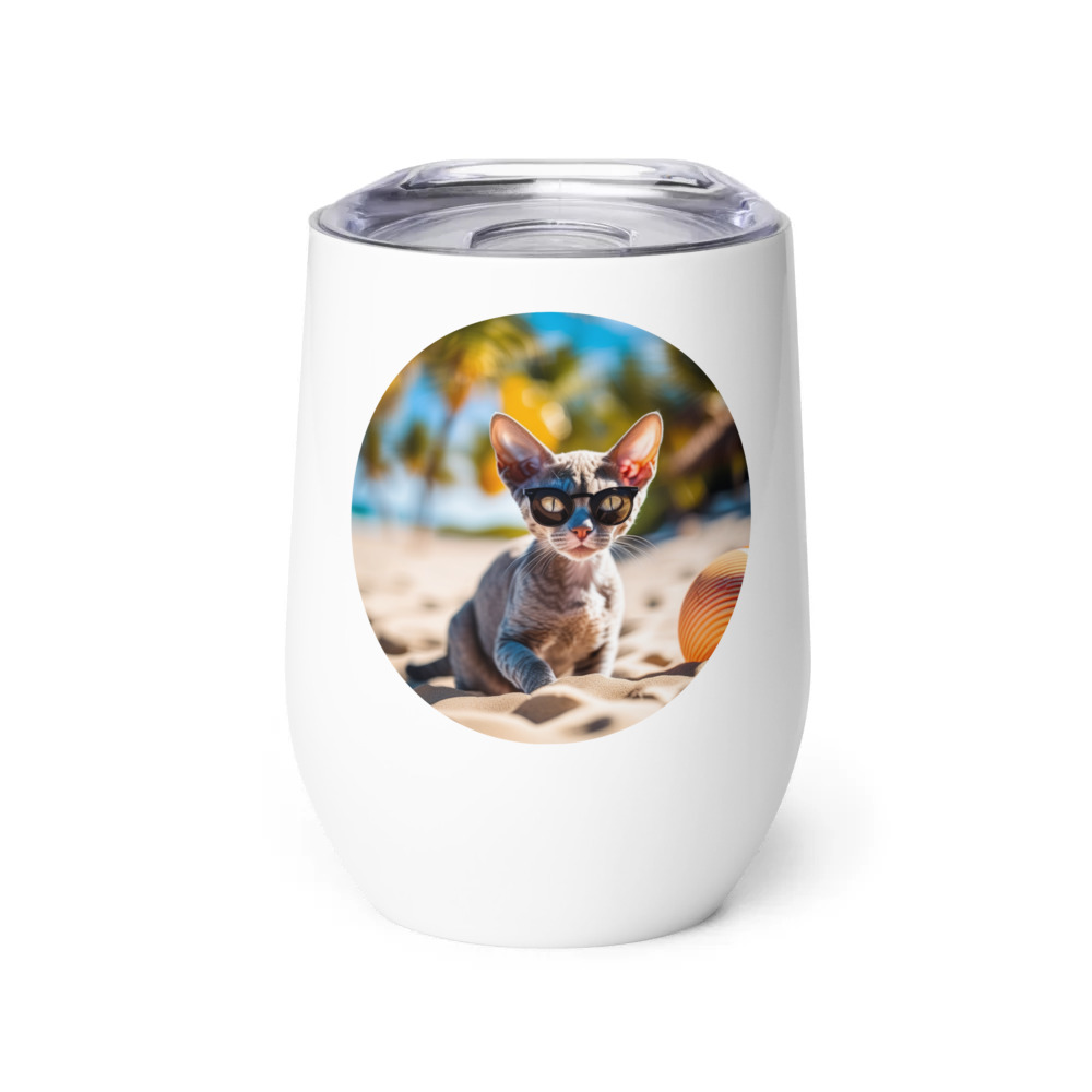 PugMug Custom Tabby Devon Rex Cat Wine Tumbler
