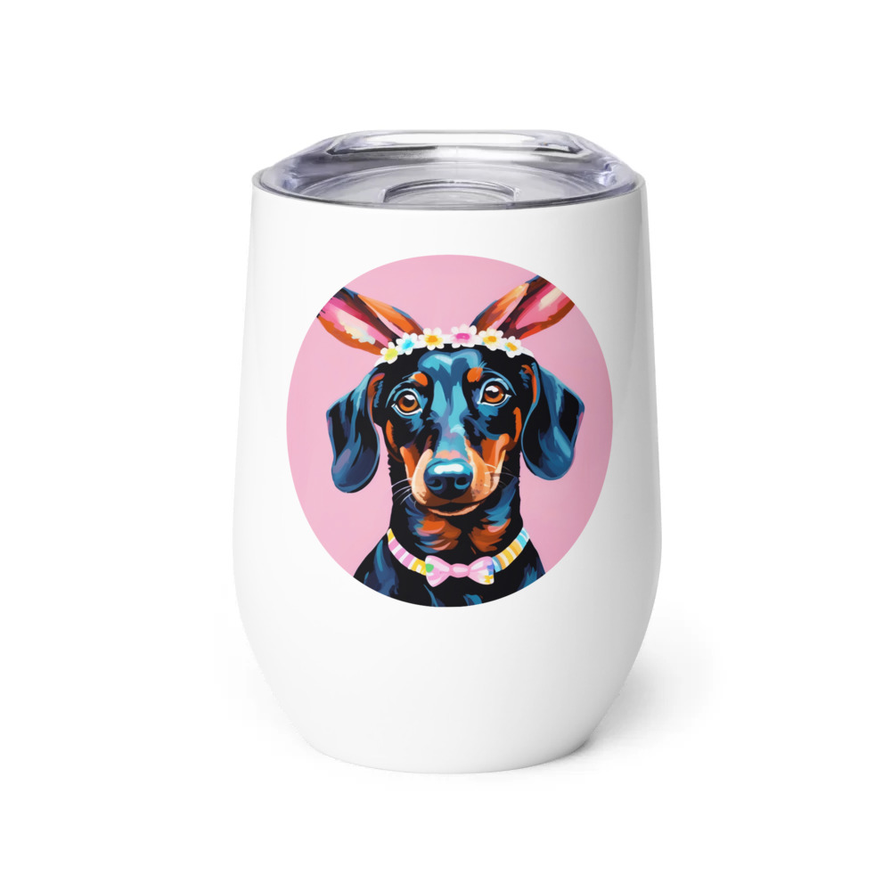 PugMug Custom Black Dachshund Wine Tumbler