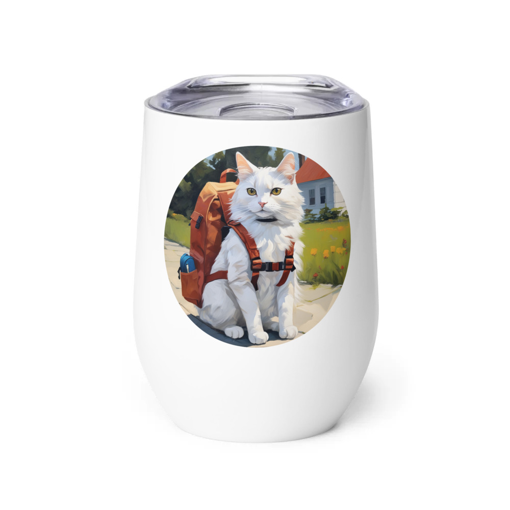 PugMug Custom White Companion Cat Wine Tumbler