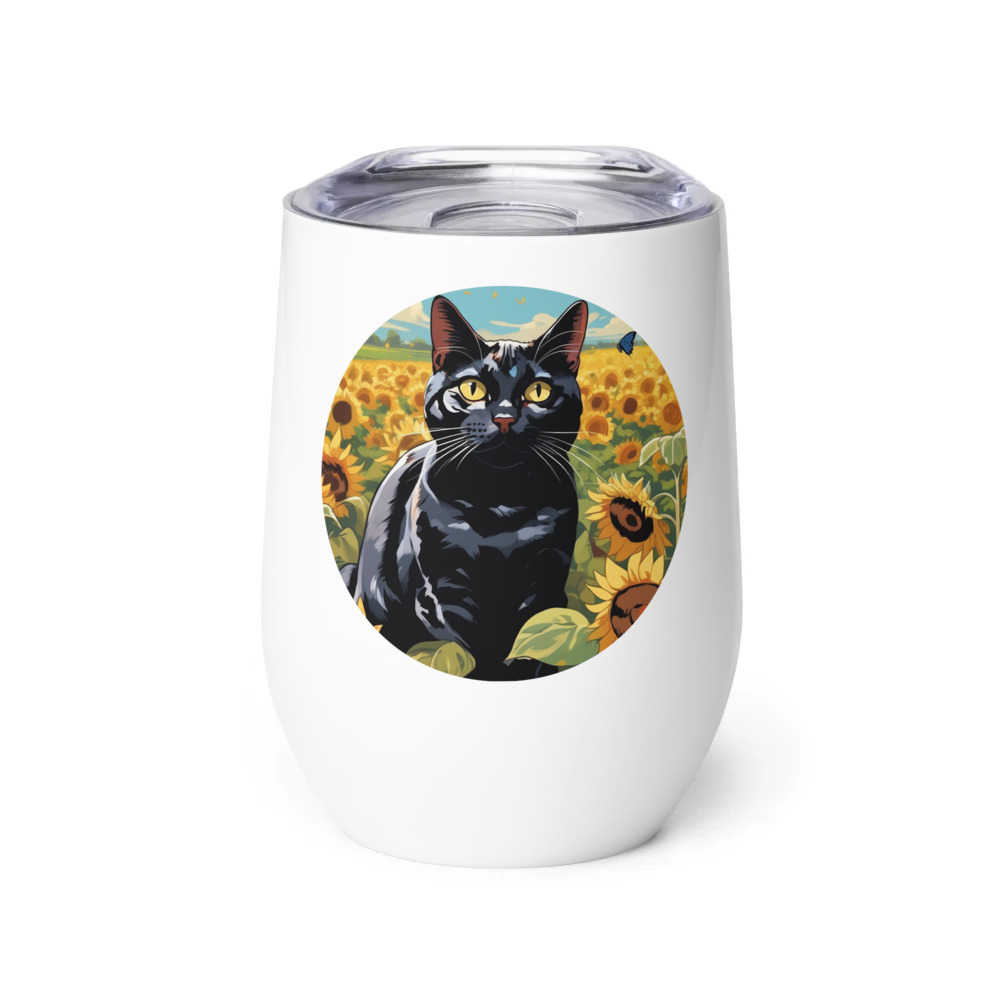 PugMug Custom Black American Shorthair Cat Wine Tumbler