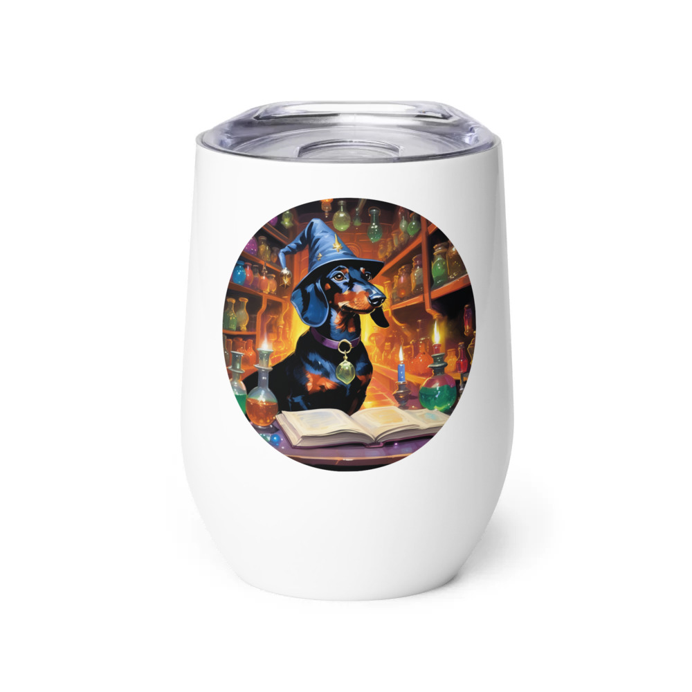 PugMug Custom Black Dachshund Wine Tumbler