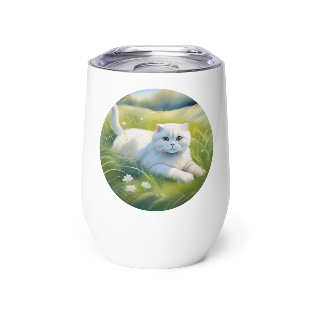 PugMug Custom White Scottish Fold Cat Wine Tumbler