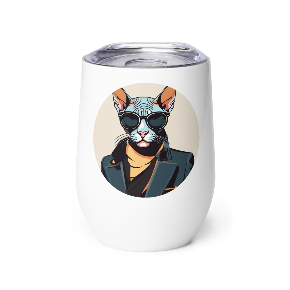 PugMug Custom Black Sphynx Cat Wine Tumbler