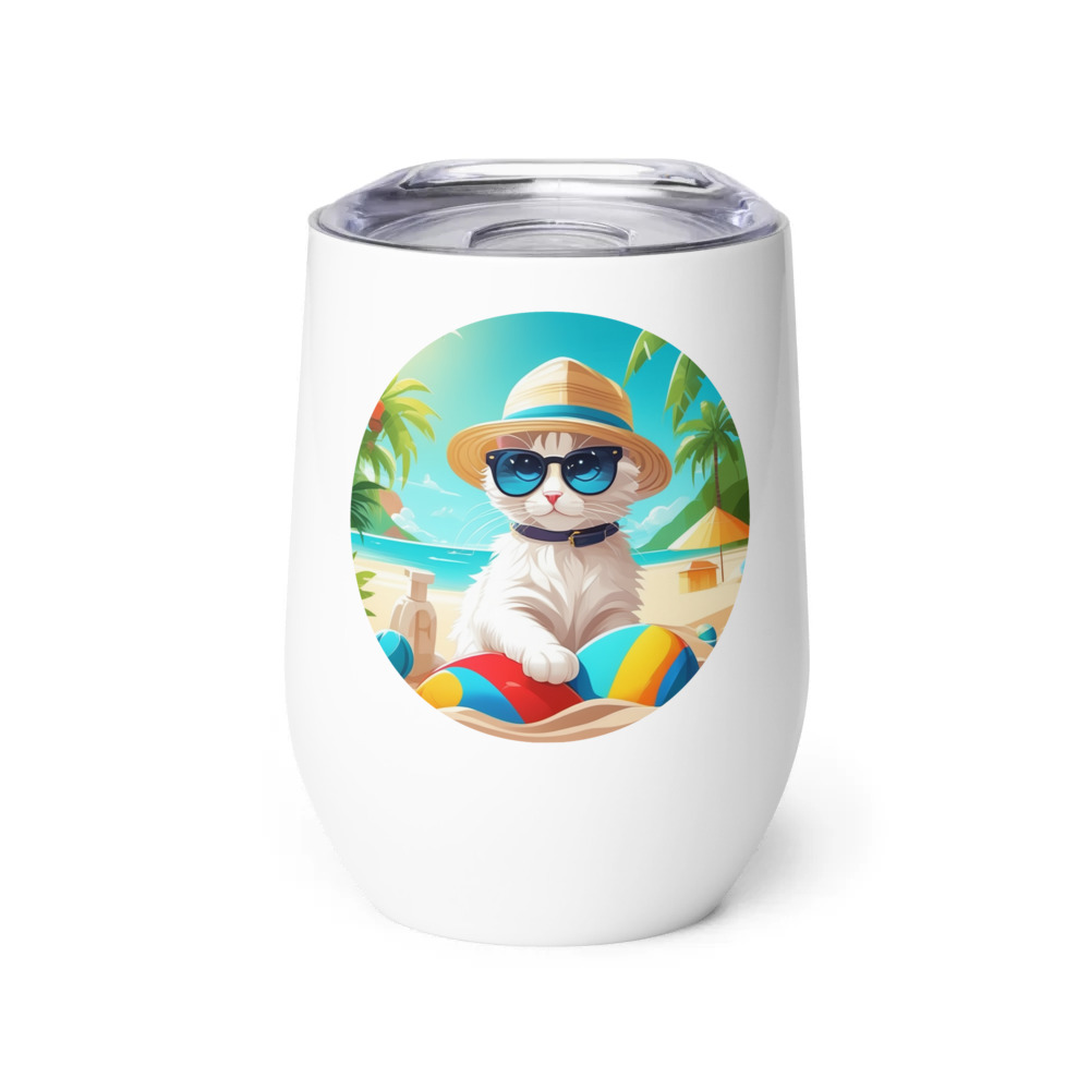 PugMug Custom White Companion Cat Wine Tumbler