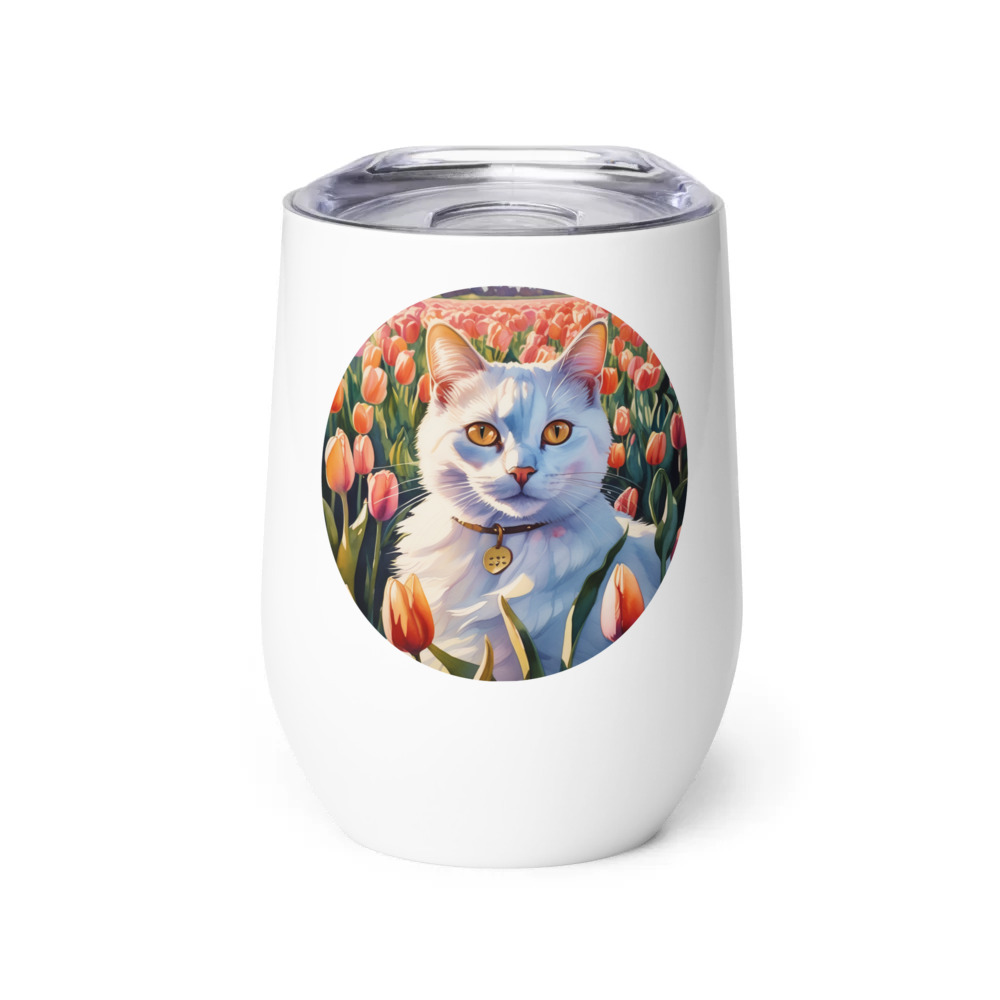PugMug Custom White Companion Cat Wine Tumbler
