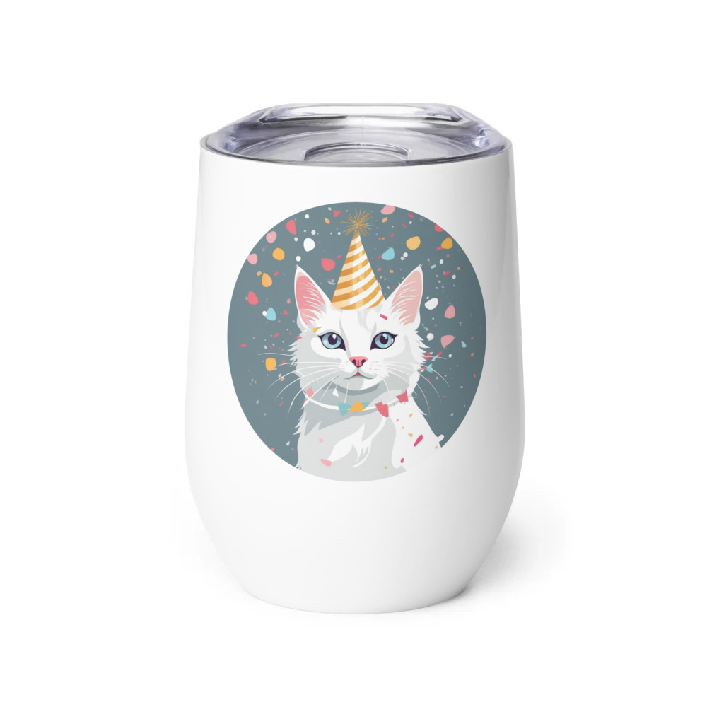 PugMug Custom White Companion Cat Wine Tumbler