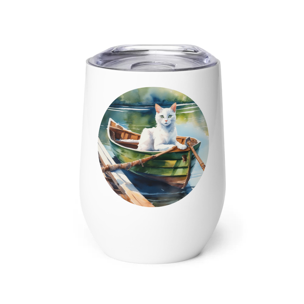 PugMug Custom White Companion Cat Wine Tumbler