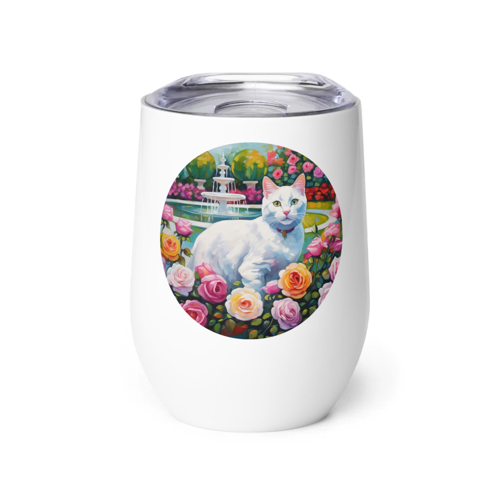 PugMug Custom White Companion Cat Wine Tumbler