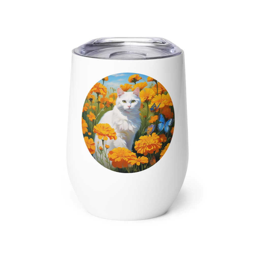 PugMug Custom White Companion Cat Wine Tumbler