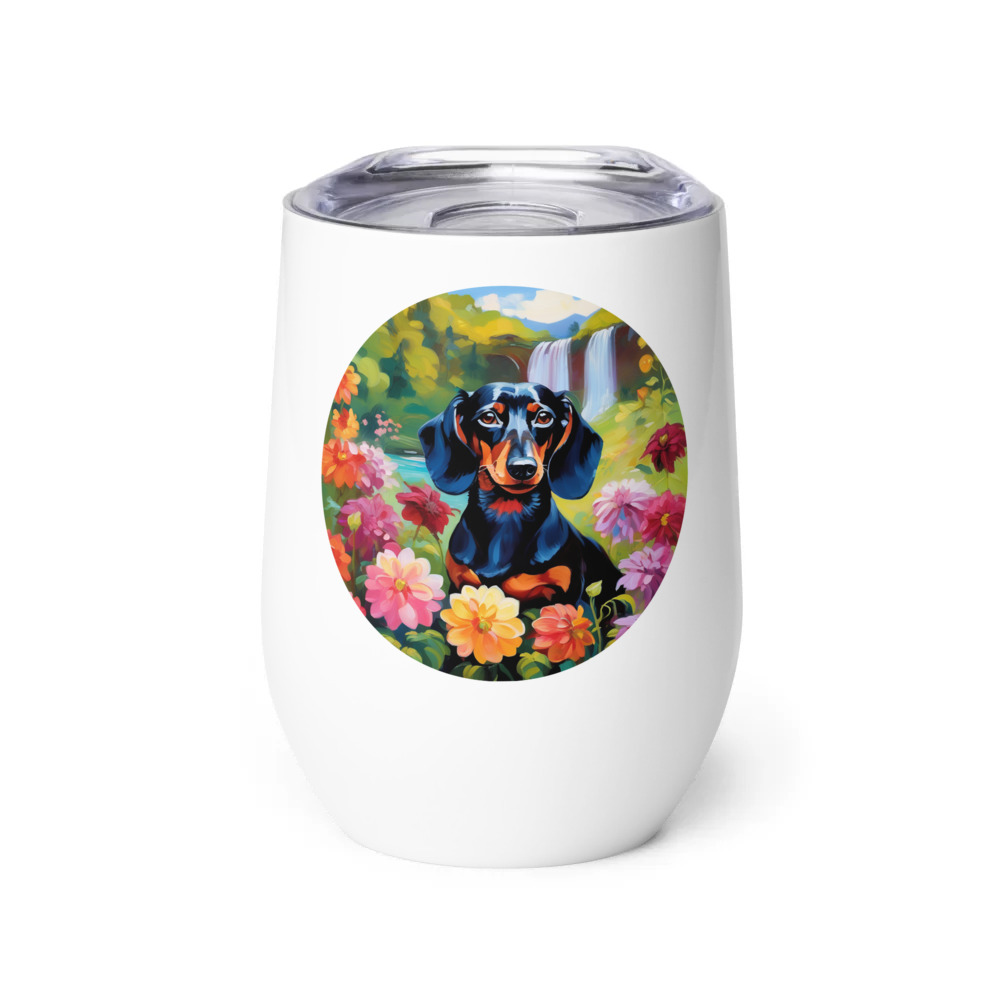 PugMug Custom Black Dachshund Wine Tumbler