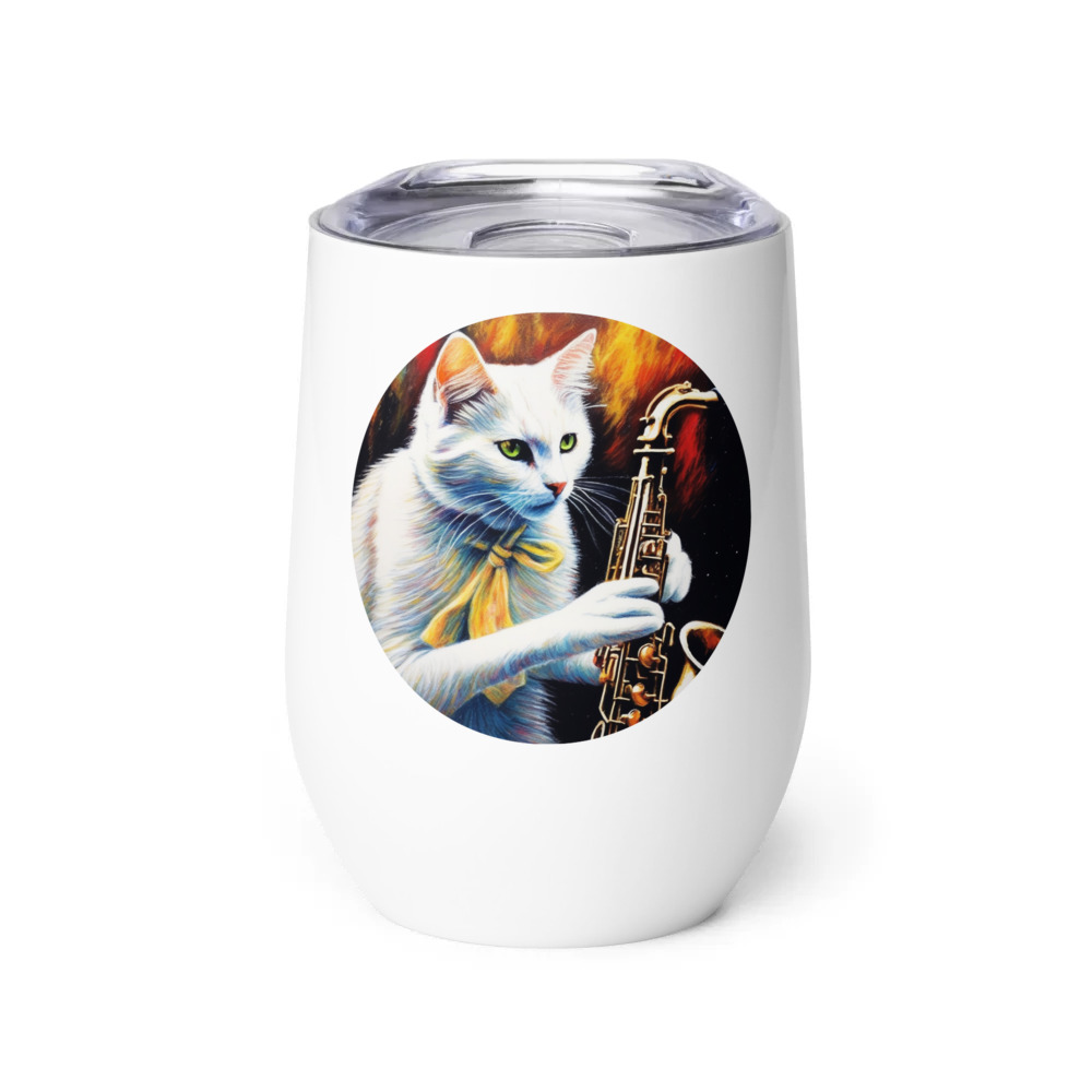 PugMug Custom White Companion Cat Wine Tumbler