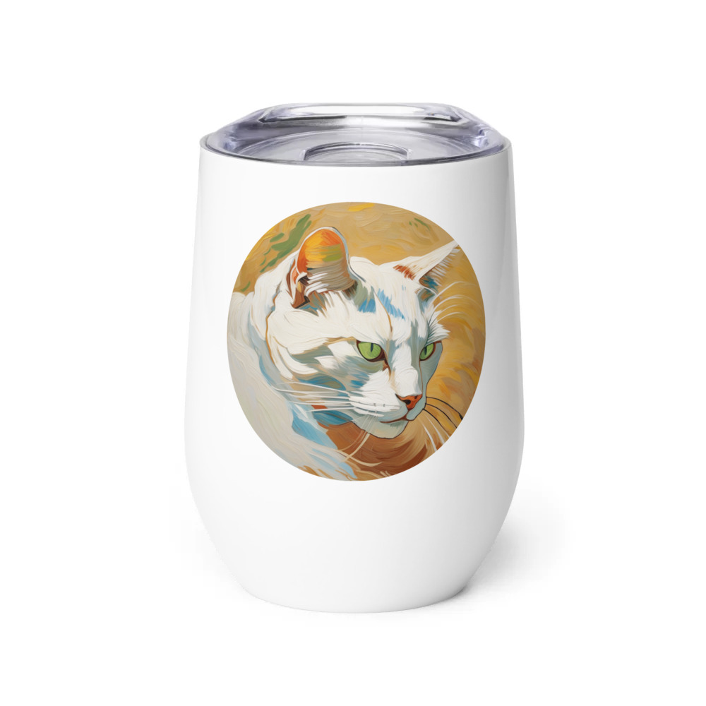 PugMug Custom White Companion Cat Wine Tumbler