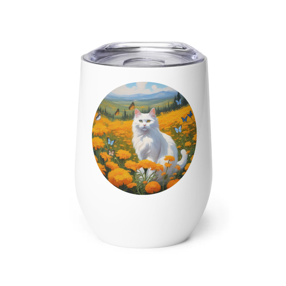 PugMug Custom White Companion Cat Wine Tumbler