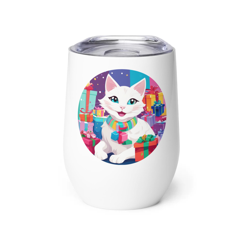 PugMug Custom White Companion Cat Wine Tumbler