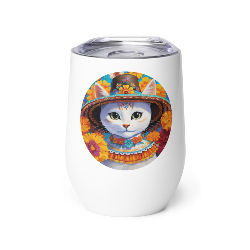 PugMug Custom White Companion Cat Wine Tumbler