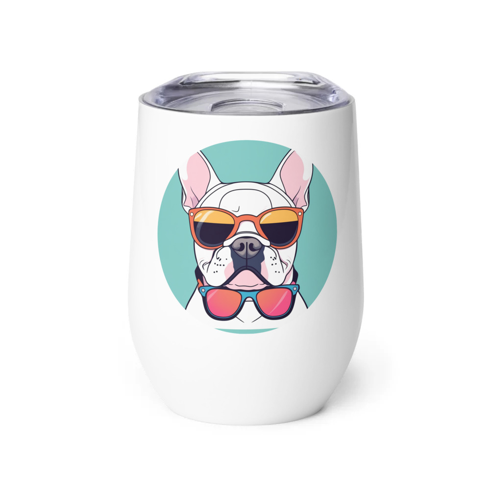 PugMug Custom White French Bulldog Wine Tumbler