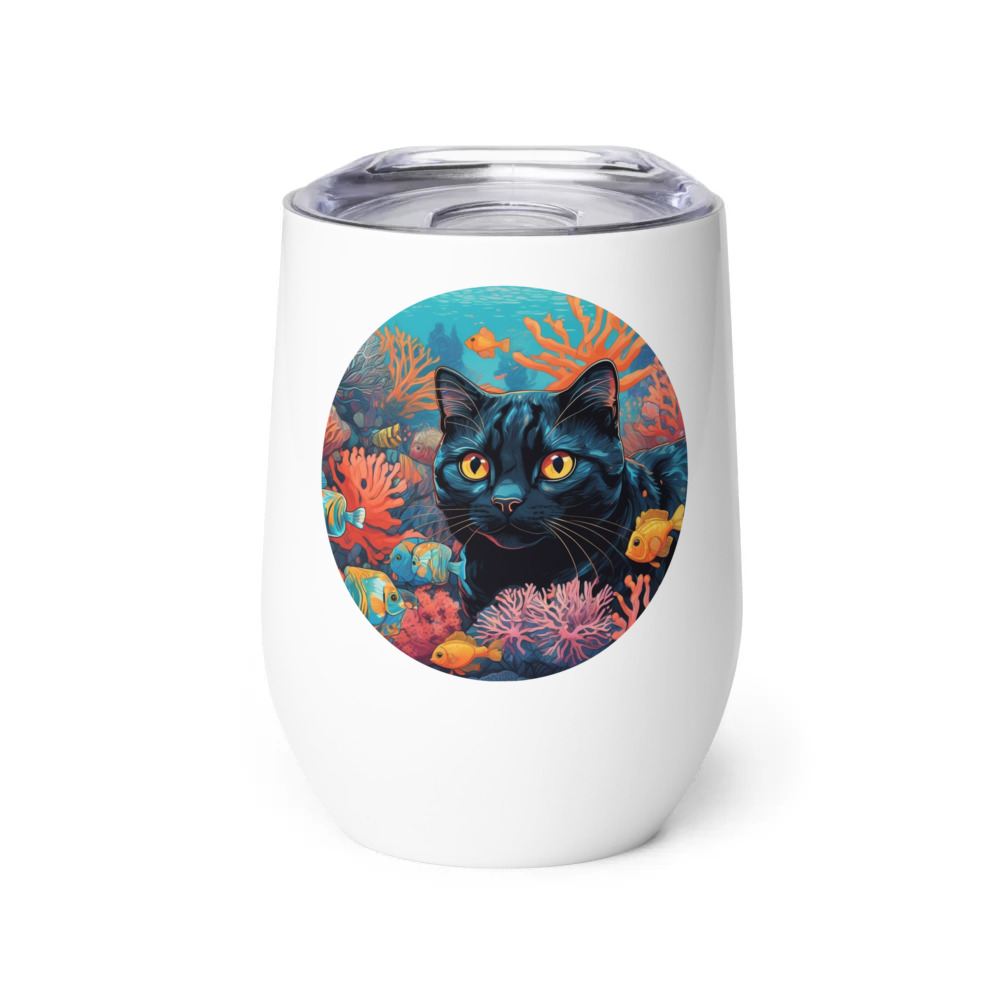 PugMug Custom Black Scottish Fold Cat Wine Tumbler