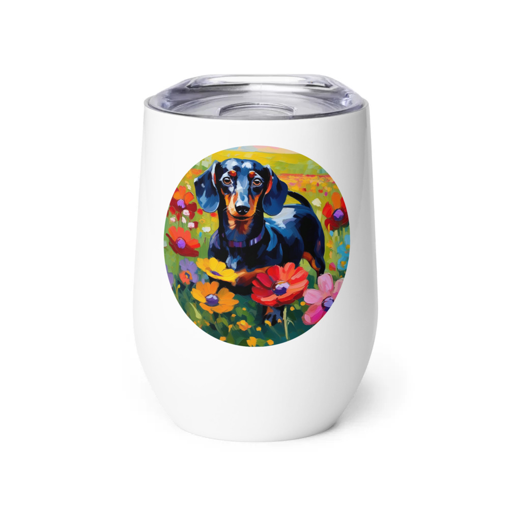 PugMug Custom Black Dachshund Wine Tumbler