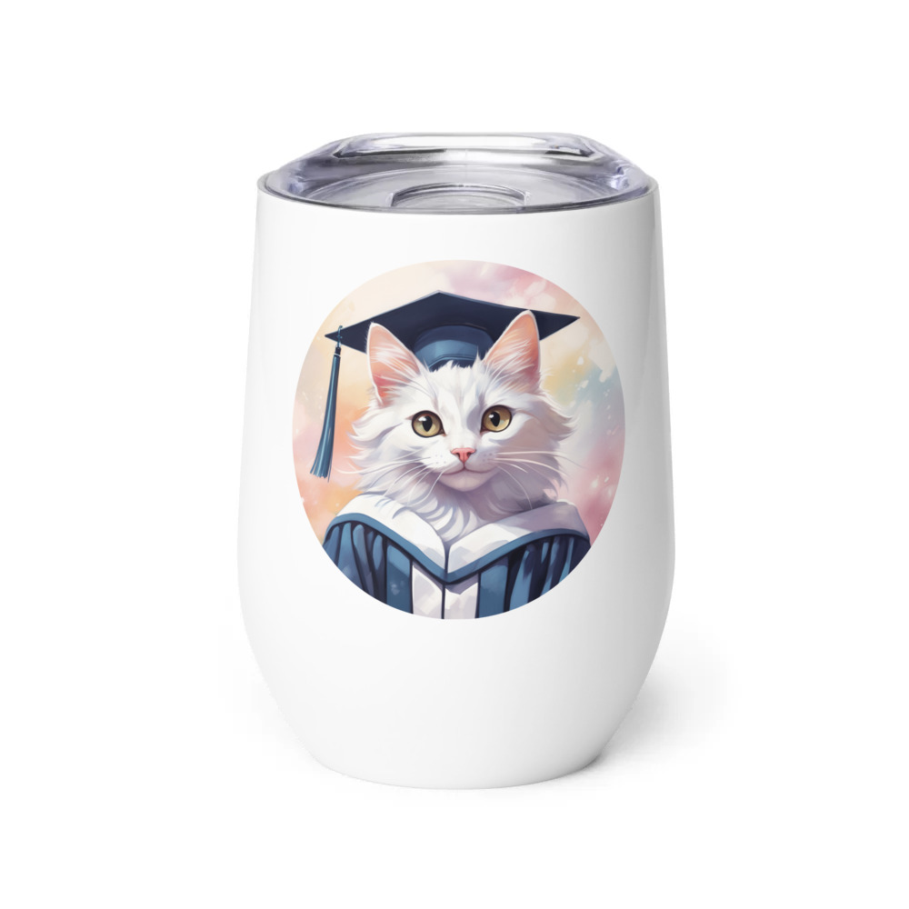 PugMug Custom White Companion Cat Wine Tumbler