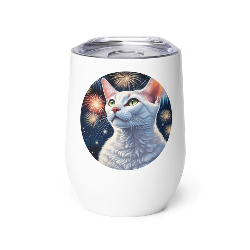 PugMug Custom White Devon Rex Cat Wine Tumbler