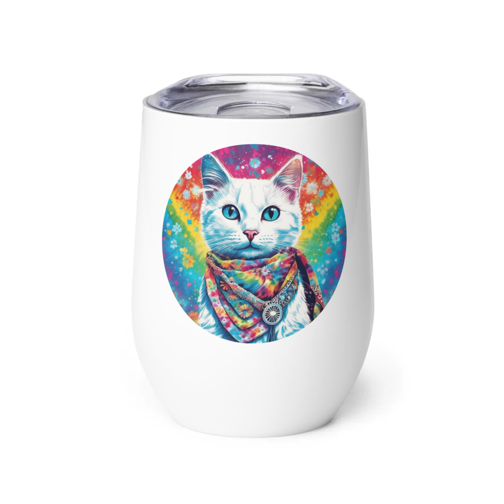 PugMug Custom White Companion Cat Wine Tumbler