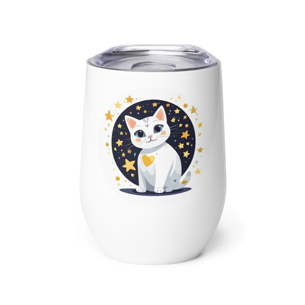 PugMug Custom White Companion Cat Wine Tumbler