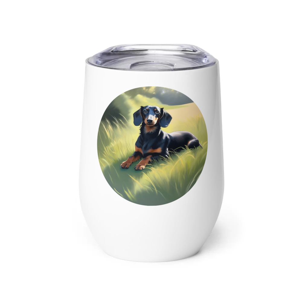 PugMug Custom Black Dachshund Wine Tumbler