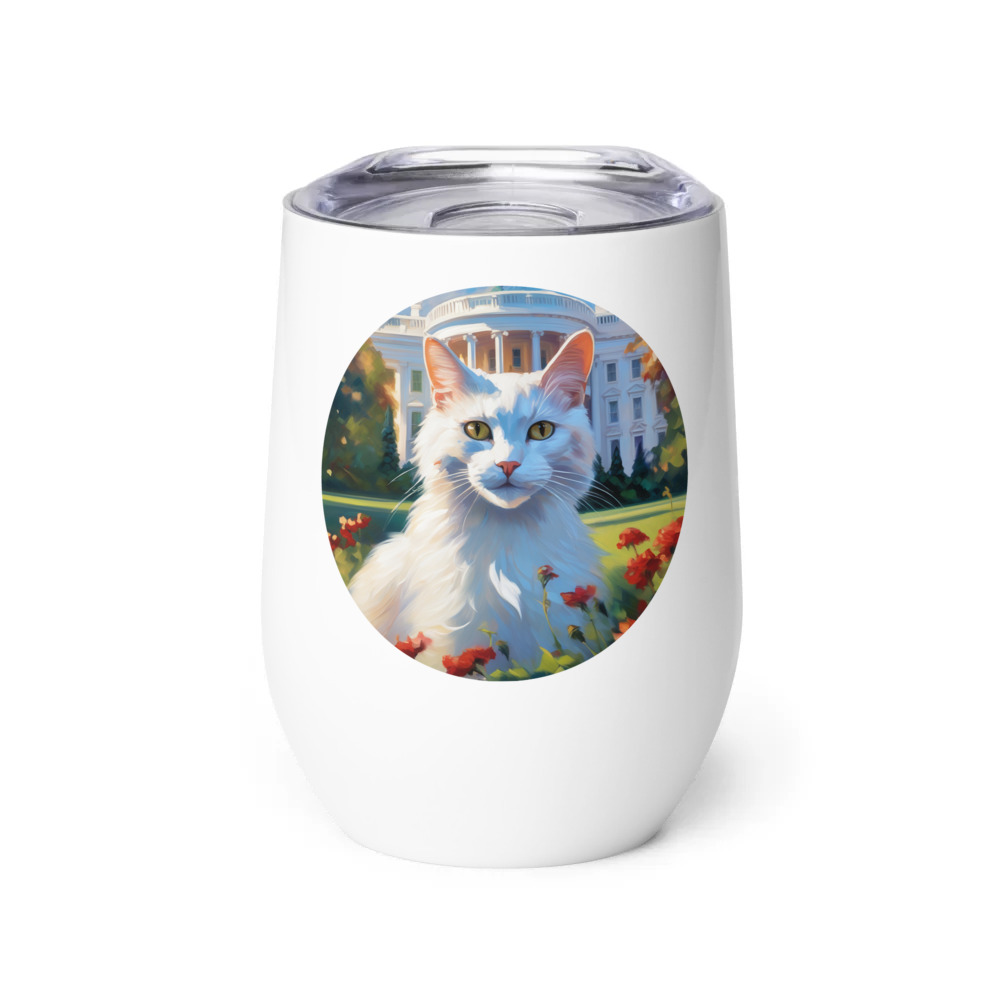 PugMug Custom White Companion Cat Wine Tumbler
