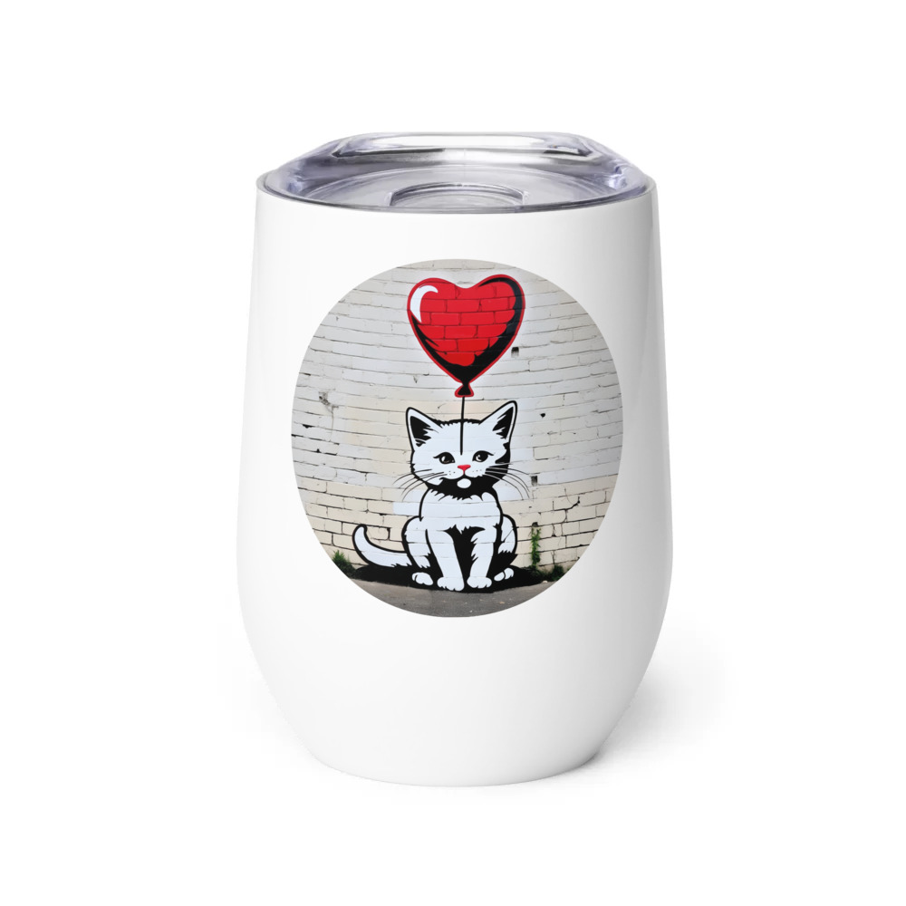 PugMug Custom White Companion Cat Wine Tumbler