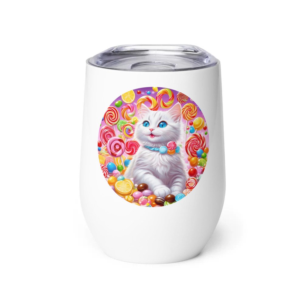 PugMug Custom White Companion Cat Wine Tumbler