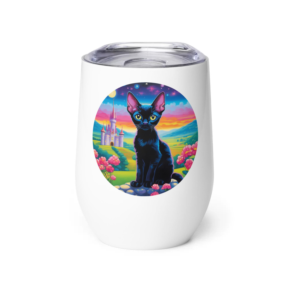 PugMug Custom Black Devon Rex Cat Wine Tumbler