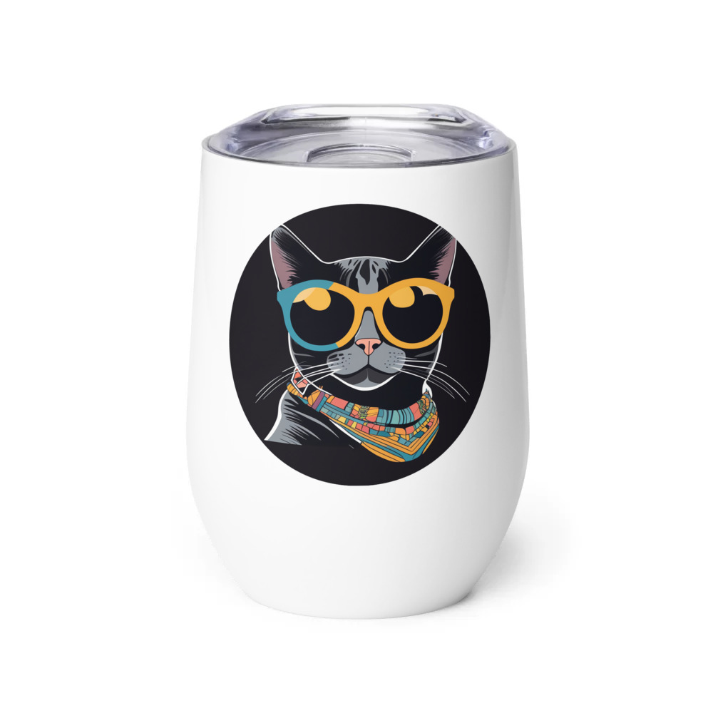 PugMug Custom Black American Shorthair Cat Wine Tumbler