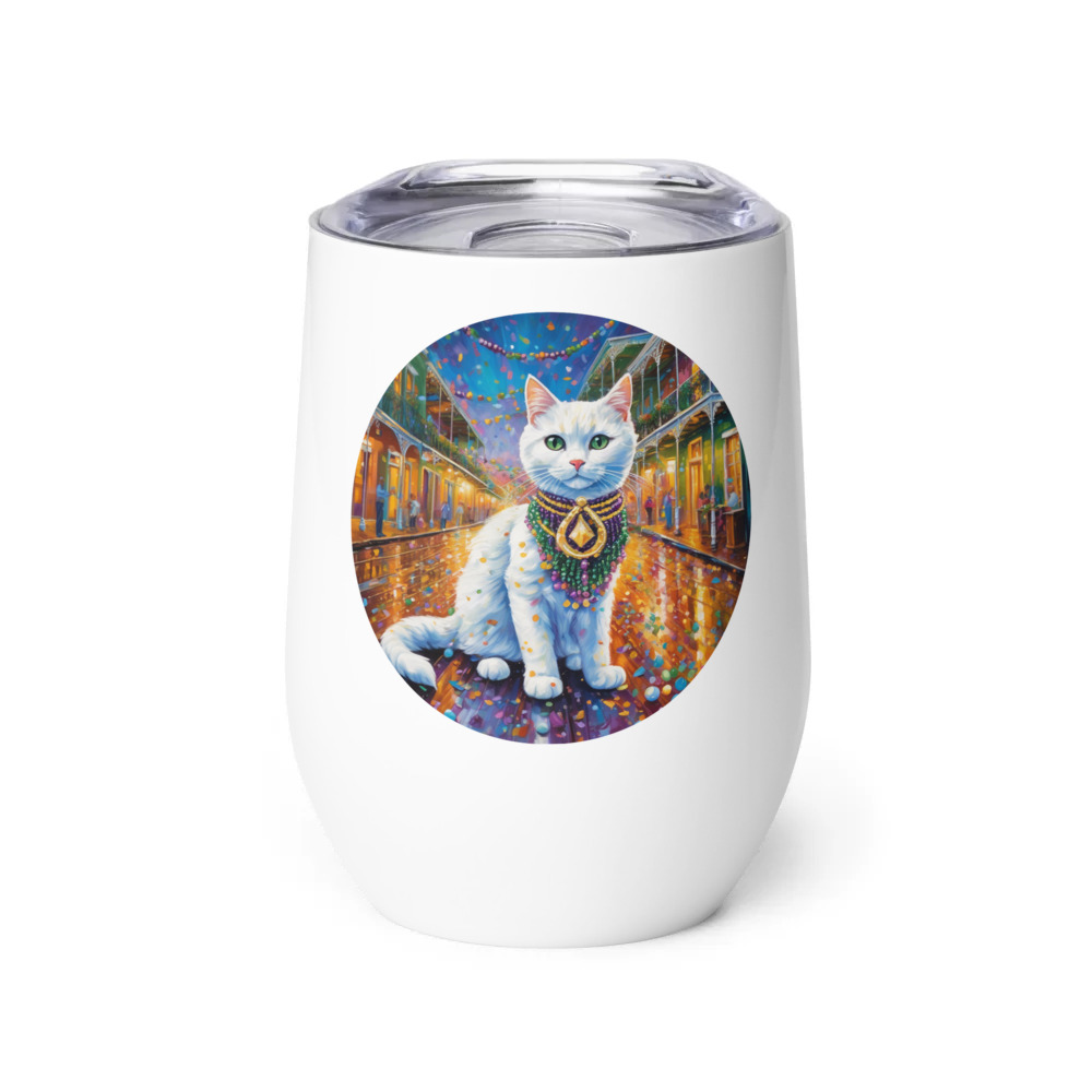 PugMug Custom White Companion Cat Wine Tumbler
