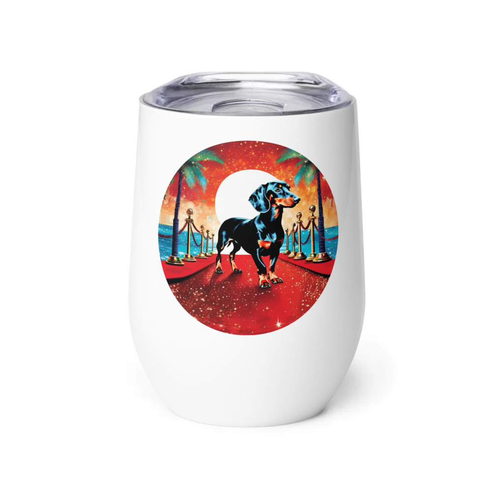 PugMug Custom Black Dachshund Wine Tumbler