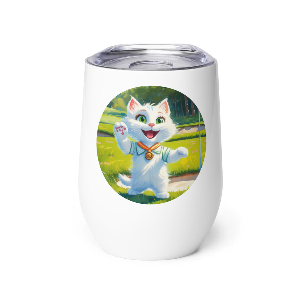 PugMug Custom White Companion Cat Wine Tumbler