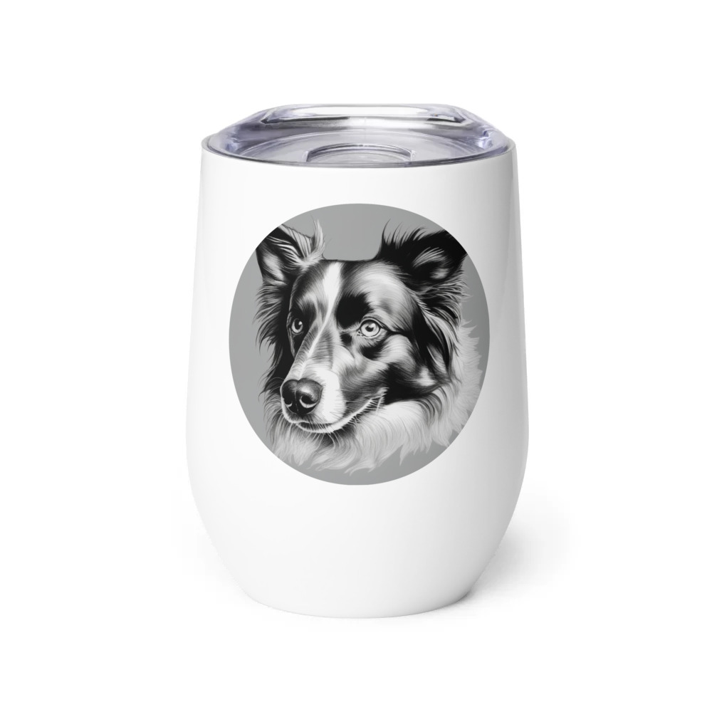 PugMug Custom Blue Merle Border Collie Wine Tumbler