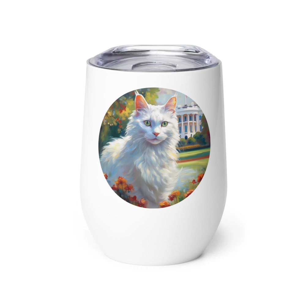 PugMug Custom White Companion Cat Wine Tumbler