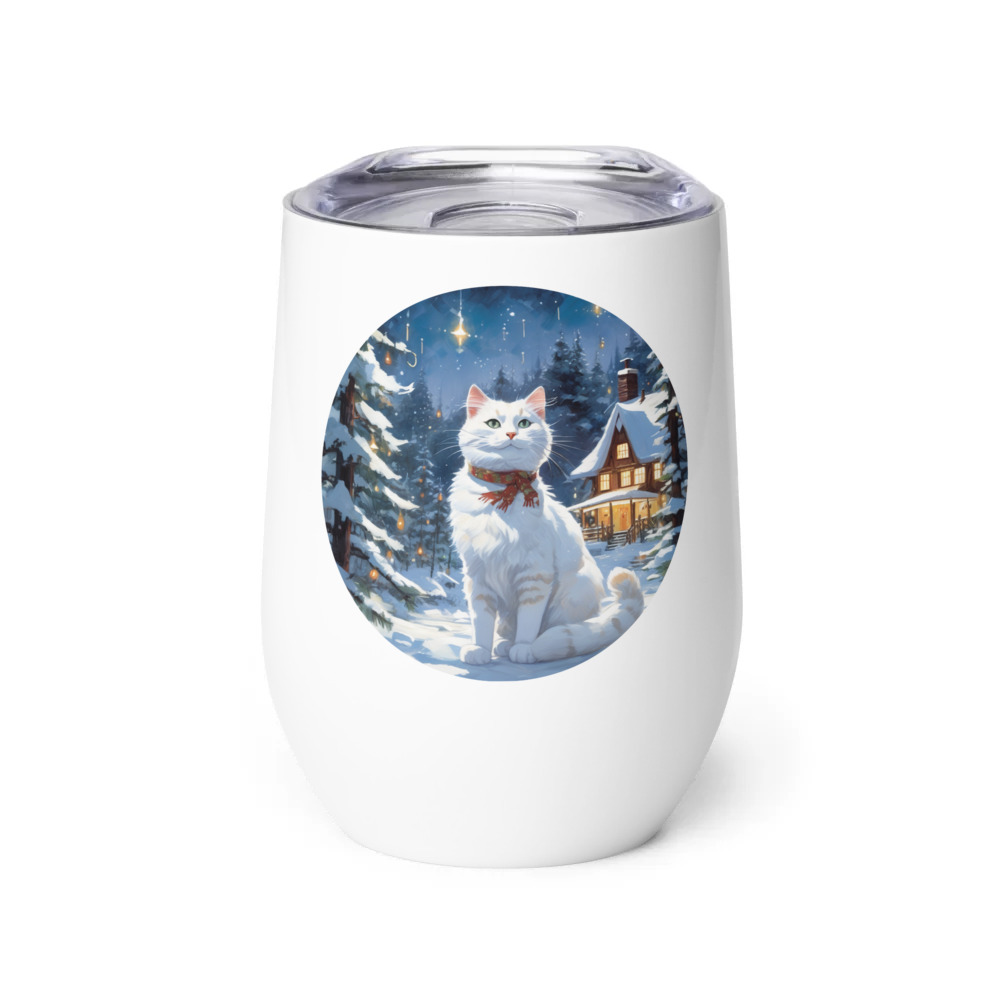 PugMug Custom White Companion Cat Wine Tumbler