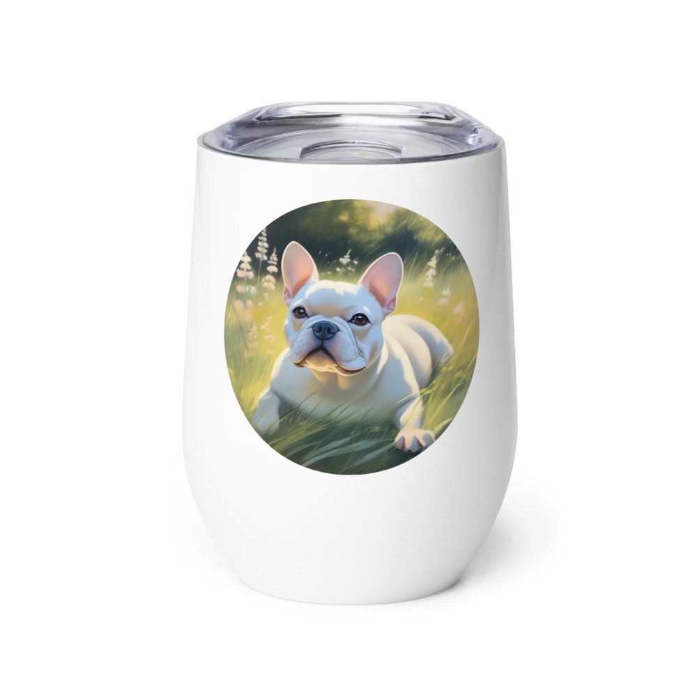 PugMug Custom White French Bulldog Wine Tumbler