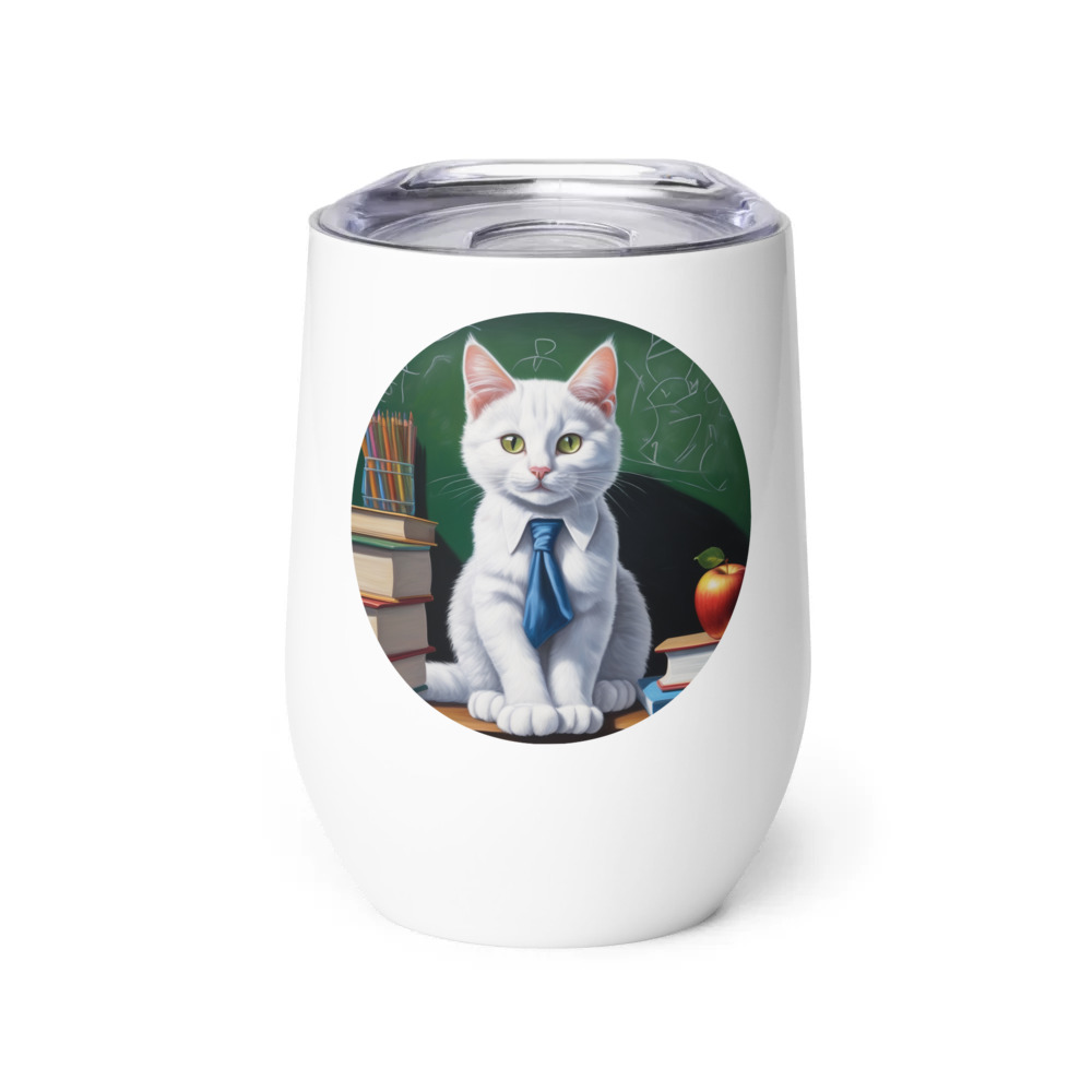 PugMug Custom White Companion Cat Wine Tumbler
