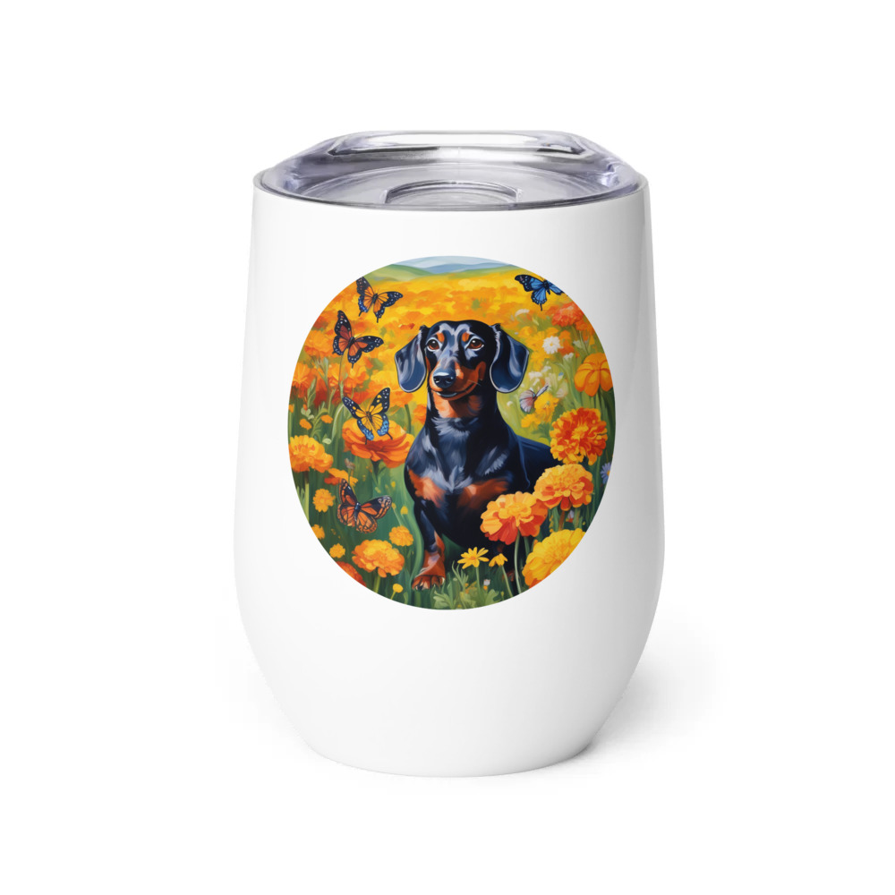 PugMug Custom Black Dachshund Wine Tumbler