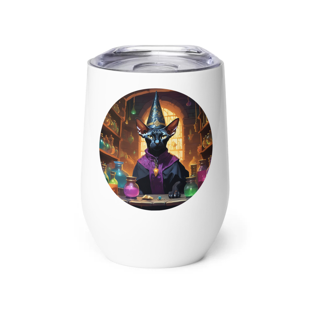 PugMug Custom Black Sphynx Cat Wine Tumbler