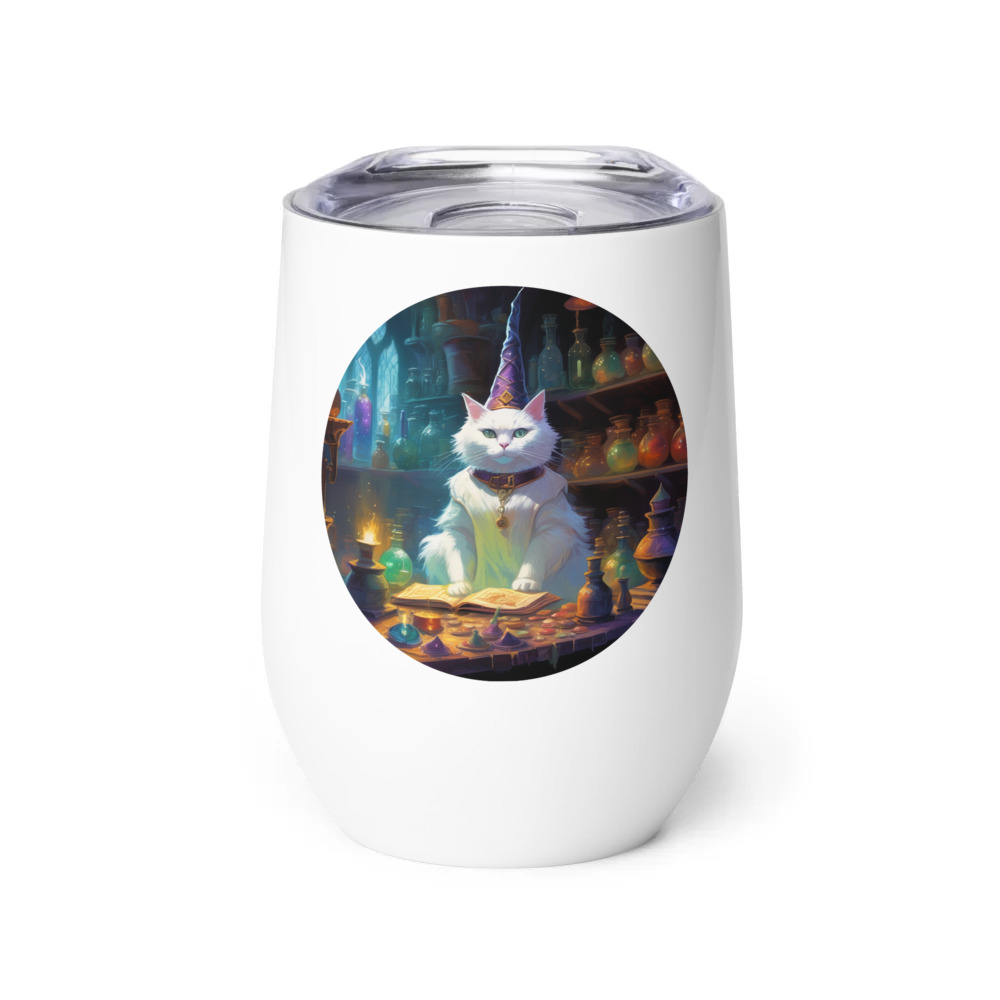 PugMug Custom White Companion Cat Wine Tumbler