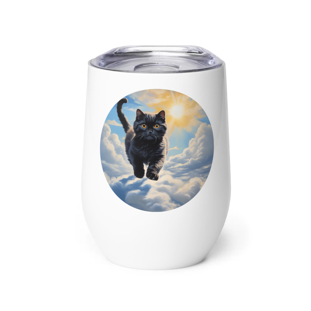 PugMug Custom Black Scottish Fold Cat Wine Tumbler