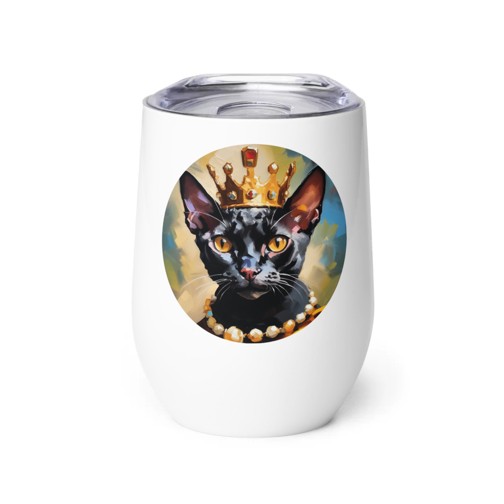 PugMug Custom Black Devon Rex Cat Wine Tumbler