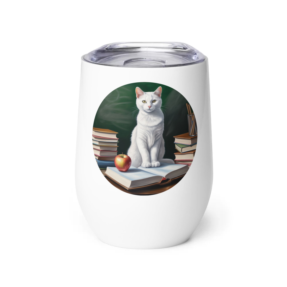 PugMug Custom White Companion Cat Wine Tumbler