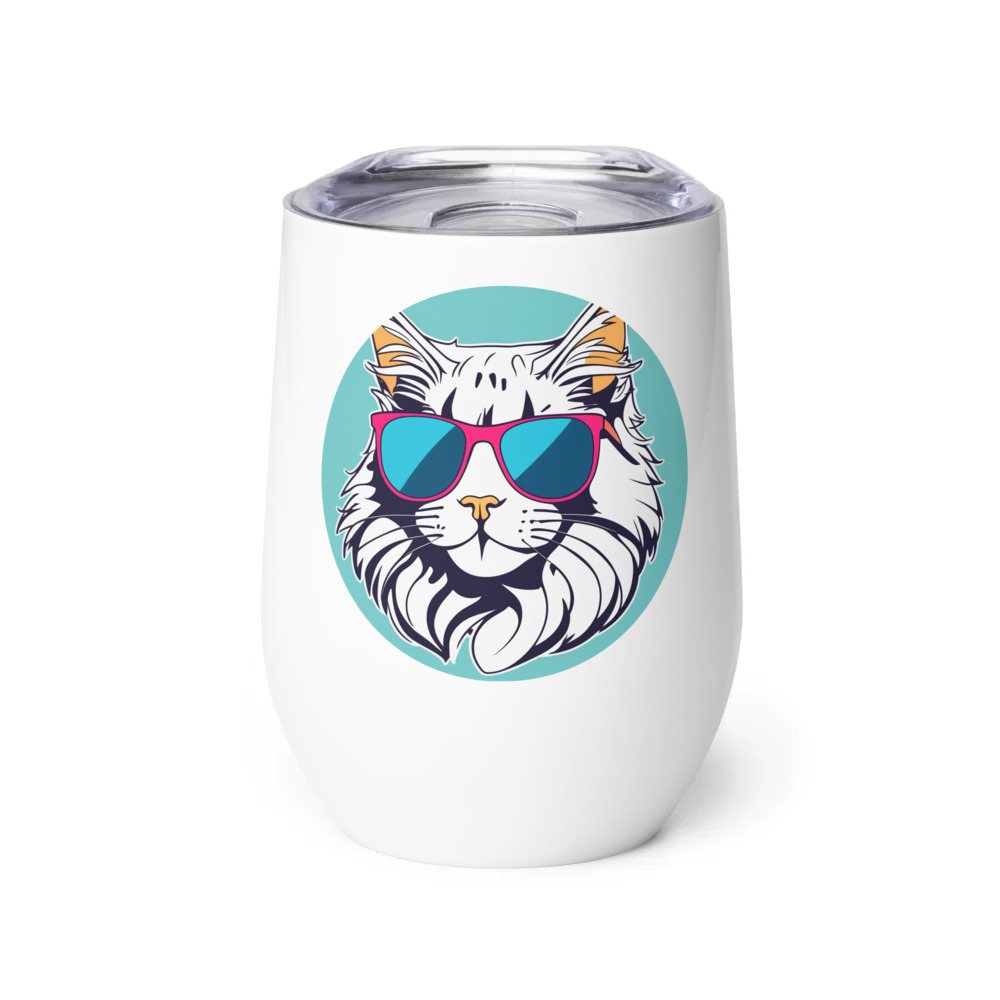 PugMug Custom White Maine Coon Cat Wine Tumbler